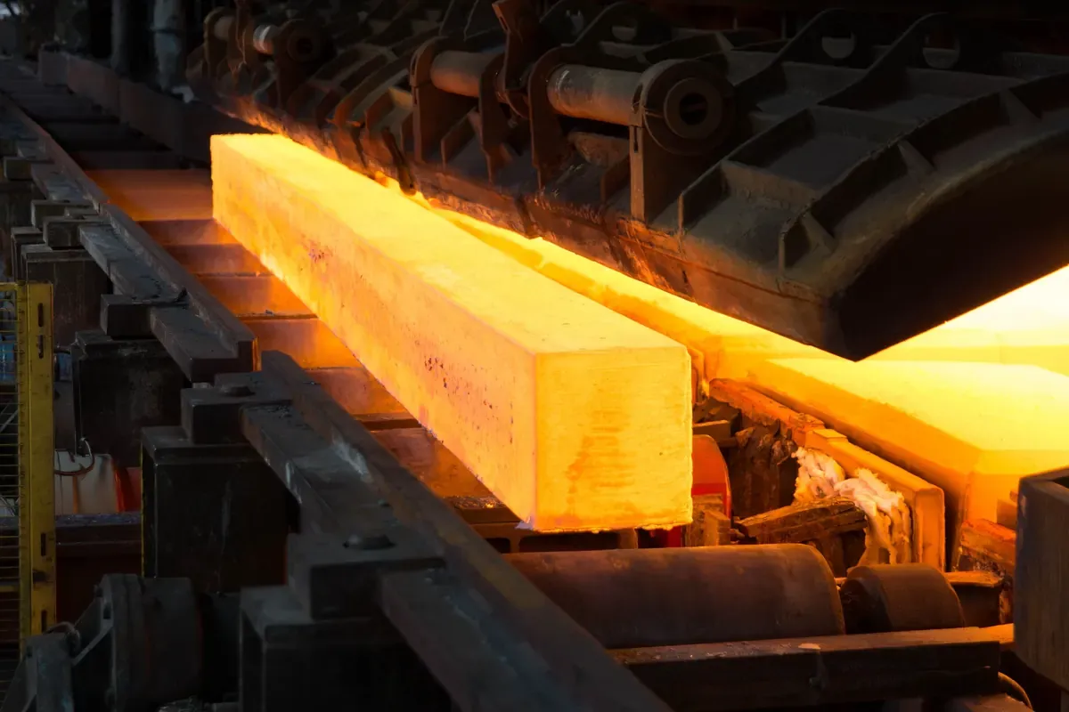 Molten steel being poured in a steel mill